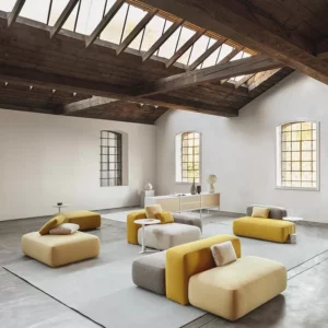 Lapalma-Plus Banquette d'acceuil modulaire en tissu jaune