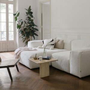 Sits-Edda d'angle modulaire en tissu blanc